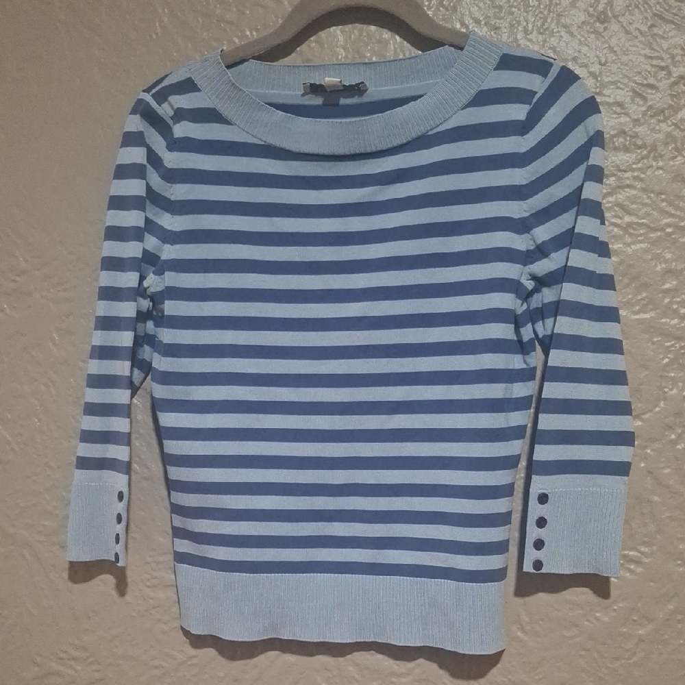 Ann Taylor Light Blue and Navy Striped Sweater Size SP